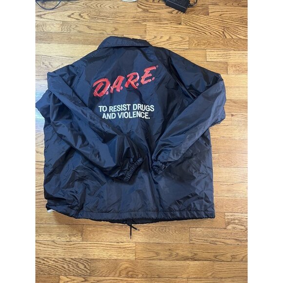 D.A.R.E. TO KEEP KIDS OFF DRUGS NYLON COACH JACKET Sz Xl BACK LOGO Rare Cardinal - Picture 8 of 14